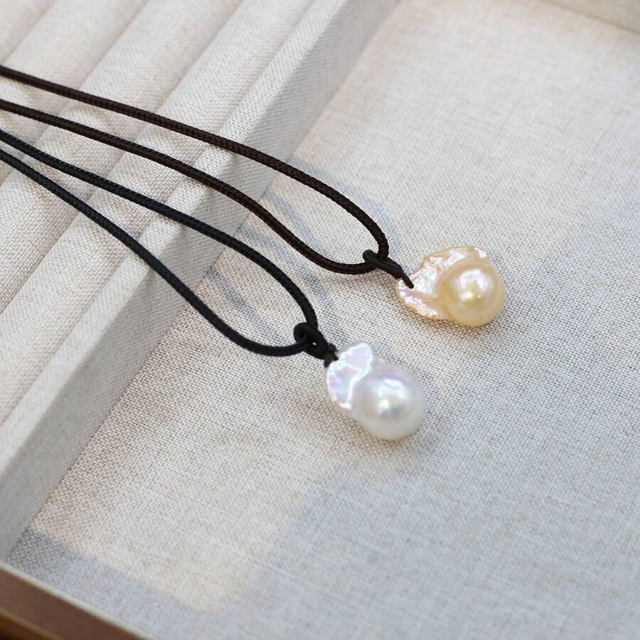 1Piece Fashion Baroque Natural Freshwater Pearls Pendant Flameball Pearl Bead Necklace Women Girl's Choker Jewelry Accessories 67cm Chain - Fishtail Rock - View 1