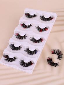 7对彩色仿貂毛假睫毛，猫眼款，100%纯手工制作，蓬松凌乱的3D条纹假睫毛，适合舞台和派对场合使用。 - 彩色 - 查看 2