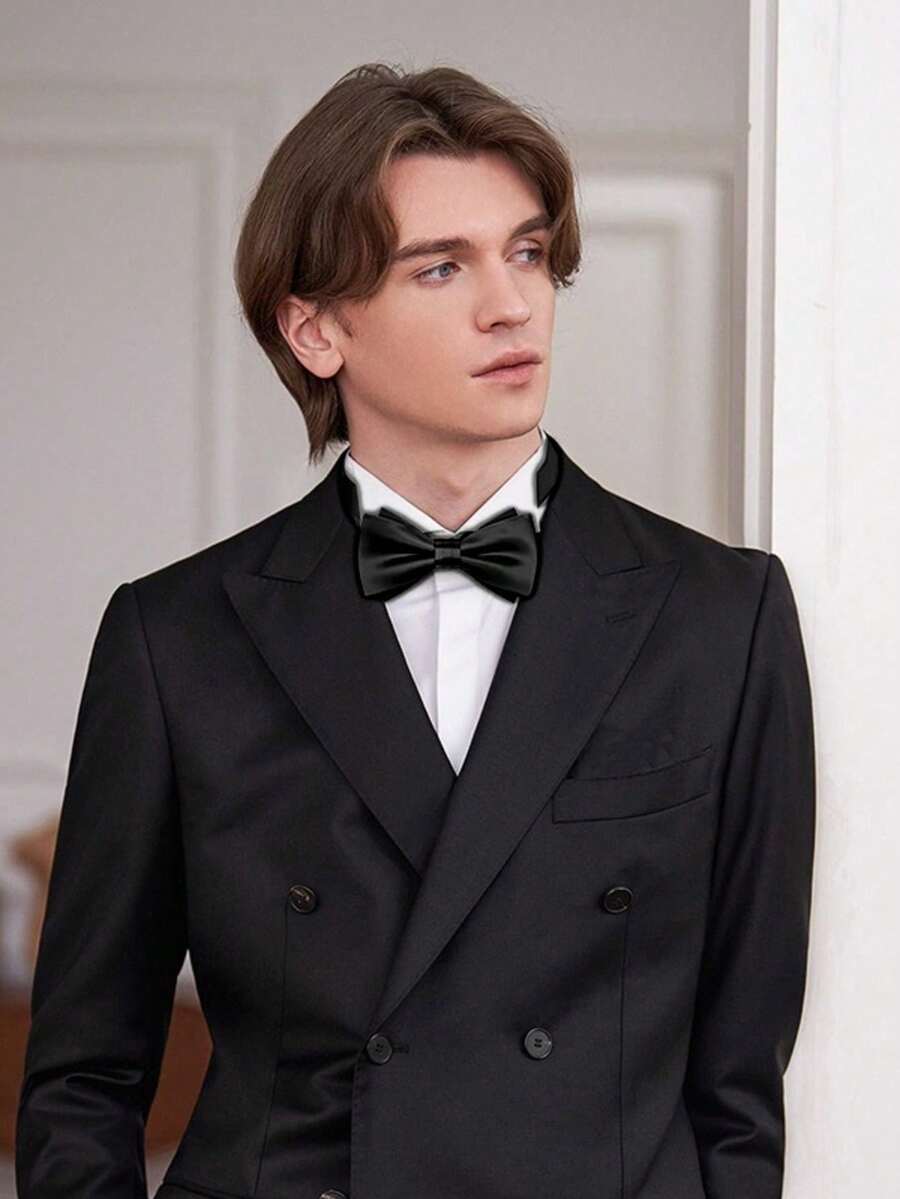 1pc Bow Tie, Men's Formal Bow Tie, Groom Wedding Bow Tie, Casual Men Necktie - Black - View 1