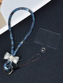 1条奢华水钻珍珠蝴蝶结装饰手机挂绳，创意全水钻钥匙扣吊坠，时尚多彩闪亮腕带，短款手持耐用防丢通用智能手机腕带，适合女性日常、约会、度假、旅行、工作，是送给母亲和女友的绝佳生日礼物 - 彩色 - 查看 36