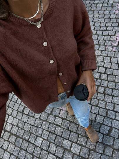 Women's Elegant French Romantic Casual Loose Knit Cardigan Sweater, Minimalist Design For Autumn/Winter