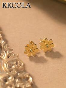 1对时尚不锈钢花朵耳环，适合派对、节日、日常佩戴，可作为礼物送给爱人、妈妈、女儿。 - 金色 - 查看 9