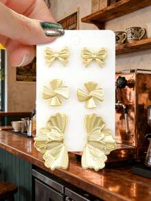 6 Cặp Hoa tai tròn mạ điện màu súng, vàng và bạc, phong cách thời trang Châu Âu và Mỹ dành cho phụ nữ hàng ngày, tiệc tùng, quà tặng - Ba cặp hình tròn - Xem 33