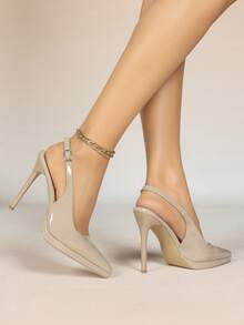 New Pointed Toe High Heel Sandals, Thick Sole Non-Fatiguing Closed Toe Women Shoes - Apricot - View 3