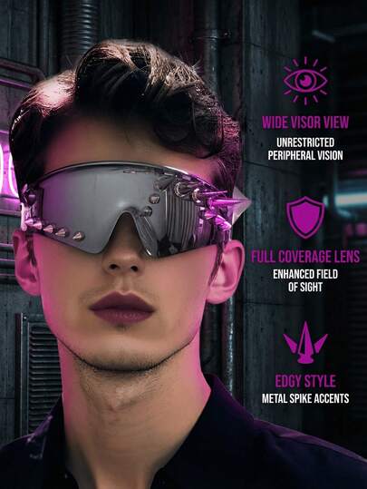 1 Pair Punk Style Rivet Decor Cyber Punk Fashion Fashion Glasses, Oversized Frame Design With Cool Vibe