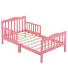 Wooden Baby Toddler Bed Children Bedroom Furniture With Safety Guardrails White - 粉色 - 查看 10