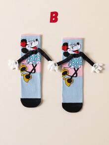 Disney 3双可爱3D迪士尼米奇过膝袜，儿童圣诞节大腿袜，时尚儿童派对长袜，高品质礼物。返校季，趣味时尚的迪士尼粉丝必备，家庭聚会圣诞礼物手提袋袜 - 彩色 - 查看 13