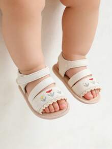 婴儿男女童凉鞋 软底夏季婴儿婚礼礼服平底鞋 沙滩凉鞋 新生儿学步鞋 - 米色 - 查看 2