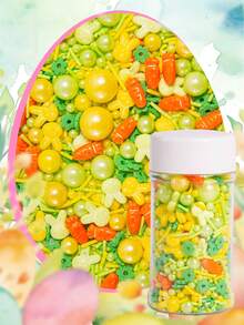 Spring Cake Decorations, Green And Yellow Beads And Small Balls, Easter Bunny Shapes, Orange Carrots, Easter Baking Accessories, Cupcake Decorations, Cookie Dough Ice Cream Dessert Decorations, Wedding, Birthday, Saint Patrick's Day, Easter Party Supplies. - Multicolor - View 6