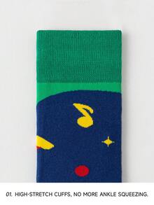 1/3双男女通用乐器符号字母图案袜子，艺术设计，精梳棉，适合旅行、居家、办公、节日送礼 - 彩色 - 查看 4