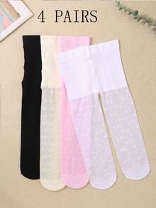 4/1 Pair Random Cute Heart Pattern Tights For Baby Girls, Black/White/Beige/Pink, Velvet Soft Breathable Skinny Leggings, Princess Pantyhose, Match All Skirts, Also Suitable As Gifts - Multicolor - View 14