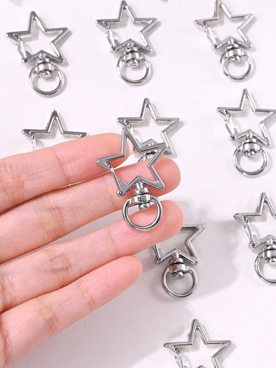 10pcs Fashionable Simple Star Clasp Hook Diy Keychain Material Accessories - Silver - View 1