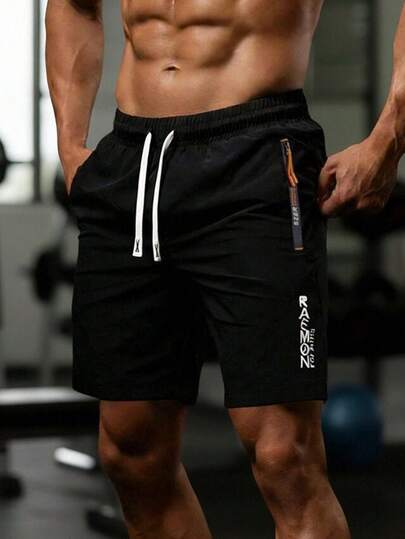 男士轻便休闲速干沙滩短裤，适合运动、篮球、跑步、夏季穿着，黑色