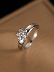 Gift Box Elegant Cubic Zirconia Ring, Women's Wedding, Engagement, Party Versatile Jewelry, Copper Material Non-Fading And Hypoallergenic, Ideal Holiday Gift - Silver - View 10