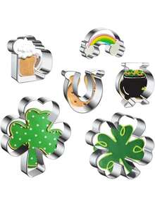 Bộ 6 khuôn cắt bánh quy chủ đề Ngày Thánh Patrick, bao gồm hình cỏ ba lá, bia, cầu vồng, dụng cụ làm bánh theo chủ đề Ireland, khuôn làm bánh quy cho tiệc tùng, dụng cụ làm bánh nhà bếp, thích hợp cho bánh quy Ngày Thánh Patrick, fondant, và các dịp lễ hội khác. - Nhiều màu - Xem 7