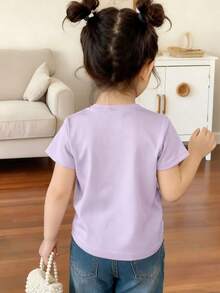 Disney Light Purple Background Minnie Mouse Four-Panel Colorful Expression Print Kids' Short Sleeve T-Shirt - Sweet And Adorable Casual Top - 淡紫色 - 查看 2