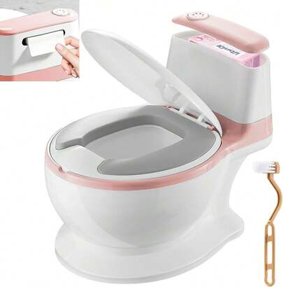 Entrenador De WC,BañO Entrenador NiñO NiñA Con BotóN De Descarga Y Sonido,BañIto Portatil Con Almacenamiento Toallitas,Bacinicas Entrenadoras OrinalíBle,CojíN De PU Suave,Salpicadura-Resistente