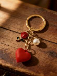 1pc Heart-Shaped Rose Flower Keychain, Couples Gift, Keyring, Bag/Backpack Charm, Car Pendant, Suitable For Women, Valentine's Day, Birthday, Wedding Gift - Multicolor - View 9