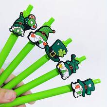 20支/套 圣帕特里克节四叶草主题圆珠笔，0.5毫米绿色凝胶墨水笔，笔身印有可爱的四叶草图案，适合作为派对礼物、学校用品、办公用品和家居用品。 - 黑色 - 查看 6