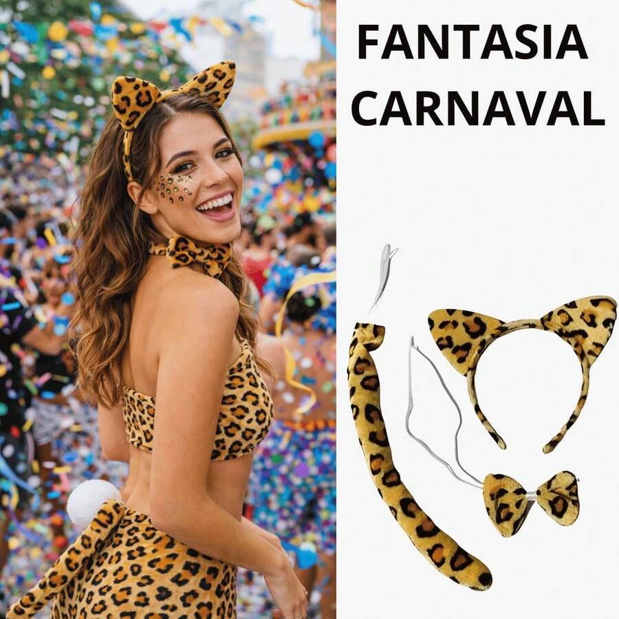 Animal Print Tiara Kit (3 Pieces) For Carnival Costumes - Leopard Print - 彩色 - 查看 1