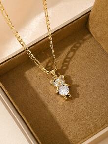 1件铜镶嵌锆石可爱俏皮摆动四肢小熊吊坠项链，适合女孩/男孩/家人/朋友，多功能，奢华，适合派对、宴会、节日、圣诞节、感恩节、万圣节等场合，可作礼物 - 金黃色 - 查看 5