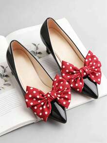 1pc Elegant Red Polka Dot Bow Shoe Clip - Fashion Accessory, Suitable For Shoes, Hats And Hair Decorations. Made Of Polyester, Very Suitable For Formal Occasions. Shoe Decor Accessory With Elegant Bow - Removable Bridal Wedding Hair Clip With Ribbon Bow And Clip. Suitable For DIY Hair Decorations For Brides, Boots, High Heels, Flats - Wedding Party, Prom Party Decorative Accessory. Women's Day, Travel Essentials, Wedding Favors, Y2k, Bedroom, Car Accessories Women, Kitchen Decor - Multicolor - View 1