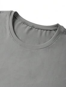 Men's Slogan & Cartoon Character Print Round Neck Short Sleeve Casual T-Shirt - Light Grey - View 5