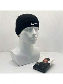 NIKE Winter Windproof Cycling Cap With Sun Protection | Unisex Sports Skull Cap With Hook & Loop Closure, Sweat-Absorbing Helmet Liner, Melon Shape Design For Men & Women | Ideal For Bicycle Riding, Running, Hiking, Outdoor Training & Daily Use - 黑與白 - 查看 1