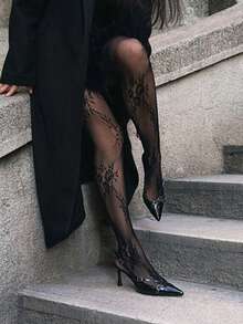 女士装饰长筒袜 - 花卉蕾丝细节，性感经典款式，适合办公室恋情、约会和永不过时的礼物 - 彩色 - 查看 5