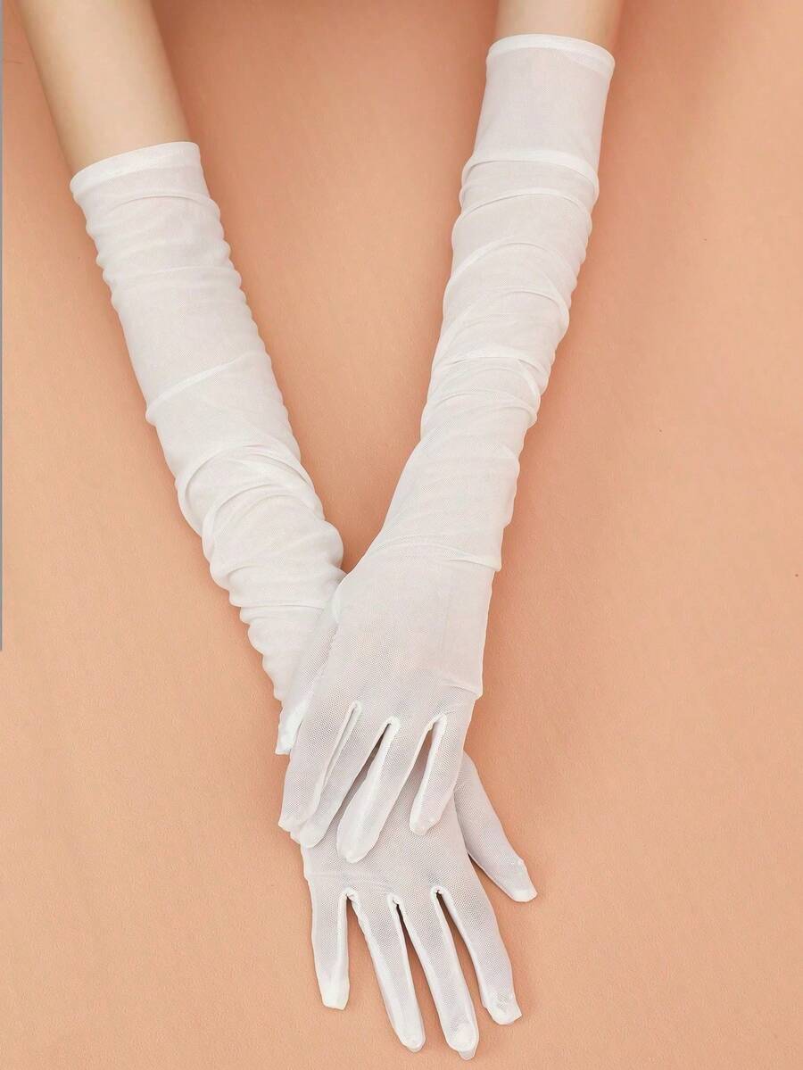 1 Pair Sheer Mesh Formal Gloves, Sexy & Fashionable For Parties, Suitable For Daily Use Summer,Festival,Party - White - View 1