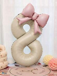 2pcs 40-Inch Ivory Number Balloons & 21-Inch Pink Bow Foil Balloons, Suitable For Wedding, Birthday, Anniversary, Graduation, Mother's Day Decoration, Indoor Room Decor - Cream - View 7