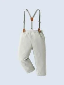 BOARNSEORL 2pcs Young Boys Gentleman Outfit - White Long Sleeve Shirt With Bow Tie And Green Suspender Pants, Fashion & Elegant For Birthday Party, Wedding, Anniversary Celebration - Green - View 5