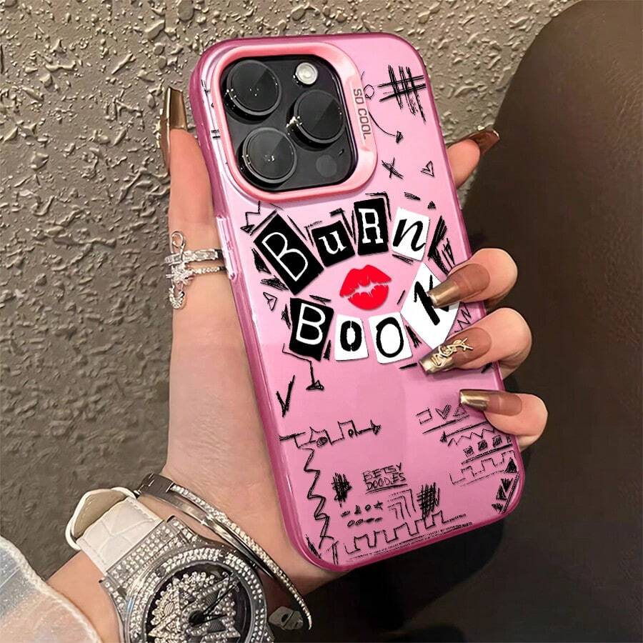 1pcs Burn Book Lips Graphic Phone Case Compatible With Apple Phone 11 12 13 14 15 16 17ProMax X 7plus 8plus Xs Max XS Antidrop Phone Case Camera Protection Phone Case Funky Quirky Personality Cute Fashion You Can Give It To Yourself Can Be Given To Friends - 粉色 - 查看 1