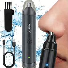 Recortador eléctrico de vello nasal para hombre, recargable por USB y con batería de larga duración. Compacto y portátil, con cabezal desmontable y lavable. Recortador indoloro de cejas, rostro y nariz, el regalo perfecto para el Día del Padre. - Negro - Ver 1