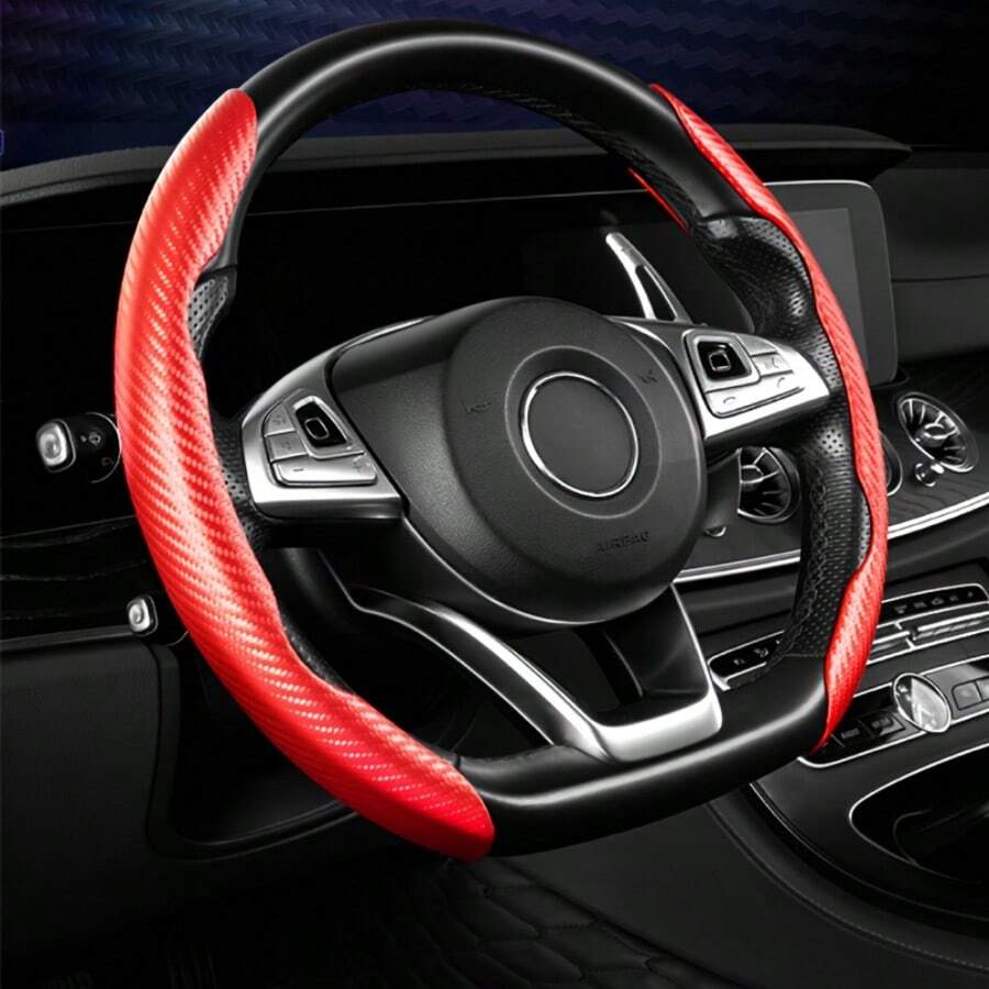 Bộ 2 bọc vô lăng chống trượt bằng sợi carbon, thiết kế hình bướm phân đoạn chống thấm nước, phù hợp với 99% các loại xe, phụ kiện nội thất ô tô, màu đen. - Bộ 2 món - Xem 1