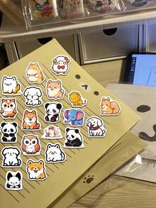 90张可爱卡通极简动物贴纸套装，创意贴纸，适用于平板电脑、笔记本电脑、手机壳、Kindle、铅笔盒、摩托车、滑板、剪贴簿、吉他、iPad、汽车贴纸，青少年和成人DIY日记装饰 - 彩色 - 查看 6