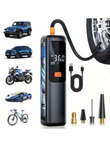 便攜式充氣泵 150 PSI 輪胎充氣機，附顯示螢幕、USB 快充、自動斷電保護，適用於汽車、自行車、摩托車、籃球、足球，適合駕駛者與單車騎士的輕巧便攜充氣泵 - 彩色 - 查看 3