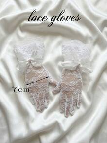 1 双女童白色蕾丝蝴蝶结手套，适合 4-12 岁儿童 - 1Pair - 查看 9