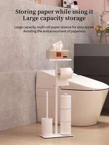 Toilet Paper Holder, Freestanding Toilet Paper Holder With Tray And Toilet Brush, Bathroom Vertical Toilet Paper Dispenser, Bathroom Toilet Paper Rack, Bathroom Storage Rack, Bathroom Decor, Bathroom Accessories, White/Black - Multicolor - View 8