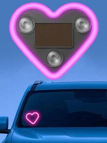 3.7V+300mAh 锂电池太阳能心形霓虹LED灯，无线氛围灯，适用于汽车后窗装饰，流行的汽车LED车窗发光心形氛围灯，USB装饰