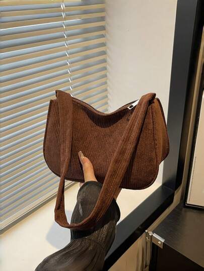 1 Bolso de hombro de material de pana de unicolor con cremallera, perfecto para ropa de mujer de otoño, bolso de hombro de terciopelo a rayas, bolso cuadrado pequeño de pana retro para debajo del brazo, regalo del Día de San Valentín, regalo festivo, el mejor regalo para amigos