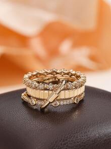 Fashionable Multilayer Adjustable Cubic Zirconia Combination Keychain Ring, Suitable For Women's Daily Wear - Set Of Rings - View 7