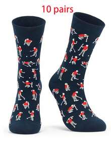 12只/10只/5只/4只/1双趣味高尔夫球手印花男女通用袜，新奇休闲中筒袜，高尔夫爱好者礼物之选，趣味高尔夫图案中筒袜，休闲舒适新奇运动袜 - 彩色 - 查看 14