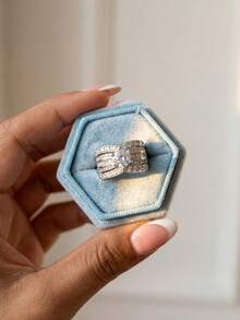 一套925纯银英国女王三件套戒指，镶嵌白色锆石，女士珠宝，基础款单枚戒指，精致珠宝，适合女孩生日、舞会等场合作为礼物 - 款式3 - 查看 3