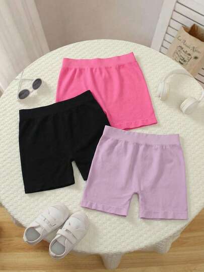 3 piezas Shorts elásticos cómodos y transpirables de cintura elástica para niñas, mallas de baile para niñas pequeñas, shorts de ciclismo y volteretas para niñas preadolescentes