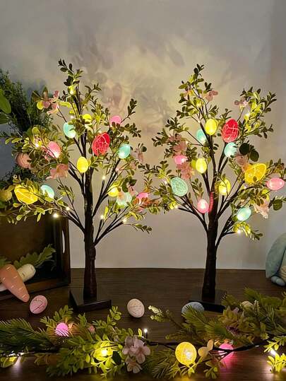 Easter Decorations Easter Tree With Eggs, Spring Desktop Decor, LED Lights With Timer For Easter Decoration, Centerpiece Decor, Fireplace Decor, Holiday Decorations