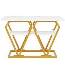 Console Table (1 Piece) - 120 X 29.5 X 80 Cm - Dining/Kitchen Table, Balcony Table - Wooden Table With Marble-Effect Top
