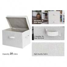 zxxStoeWorks Caas de Almacenamiento de Tela con Tapa Caas rativas para Estantes Cesta Organizadora ble para Arma con Asas Grande as Grises y Blancas Pack de 2caja de oficina - Rayas Grises y Blancas - Ver 5