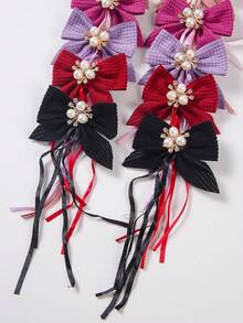 10pcs/Pack Pearl Flower Decor Waffle Fabric Ribbon Bow Hair Clips For Girls, Barrettes, Side Clips, Bangs Clips, Rhinestone Shiny Hair Accessories, Suitable For Valentine's Day, Christmas, Everyday Use - Multicolor - View 8