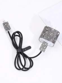 Shockproof Bling Diamond 5pcs/Set Rhinestone Cable Protector, Data Cable Winder, Charging Head Protector Compatible With Apple Phone Women's Day Gift - Black - View 2